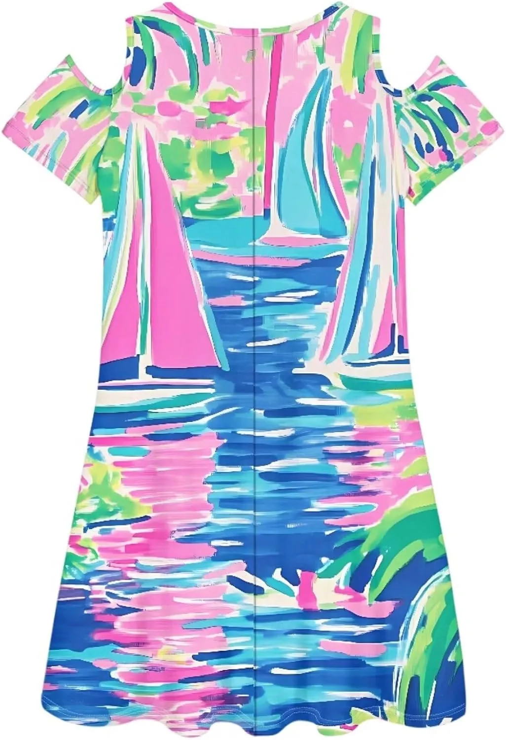 PinUp Angel Summer Casual Cute Floral Flowy Crew Neck Sundresses Graphic Beach Shift Dress for Women