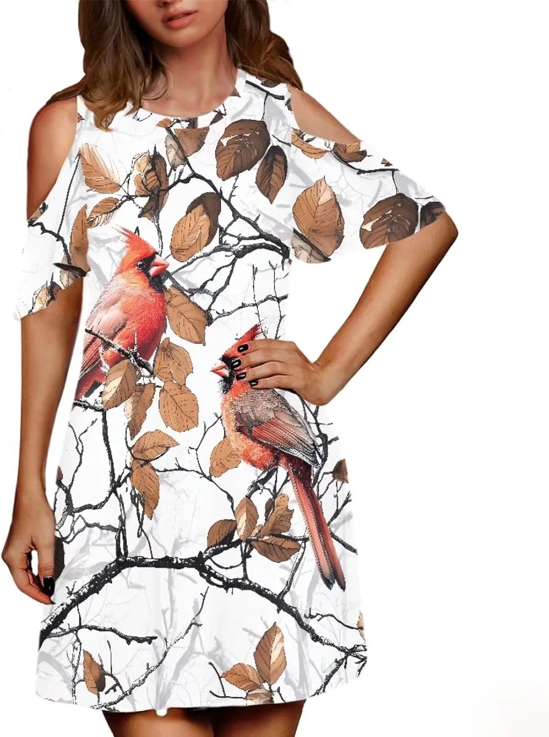PinUp Angel Summer Casual Cute Floral Flowy Crew Neck Sundresses Graphic Beach Shift Dress for Women