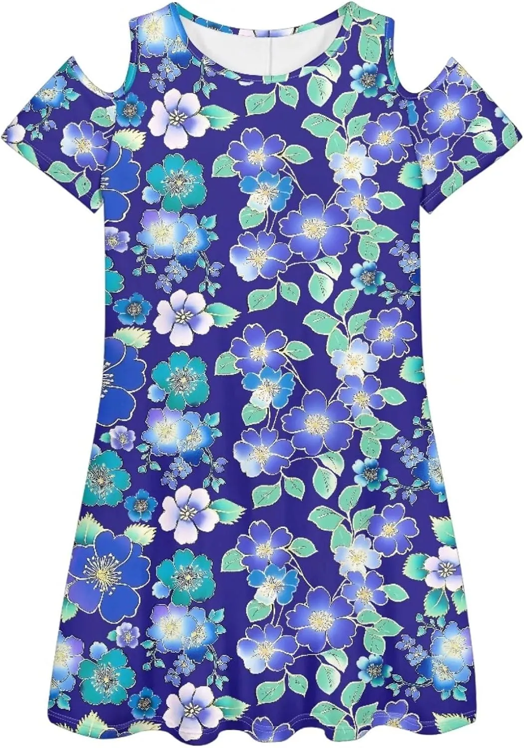 PinUp Angel Summer Casual Cute Floral Flowy Crew Neck Sundresses Graphic Beach Shift Dress for Women