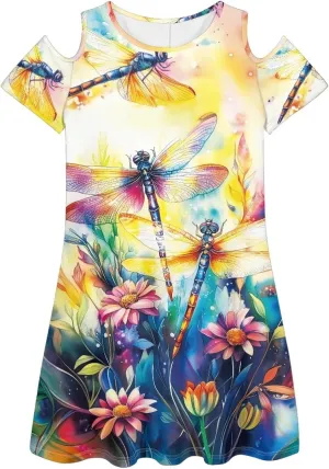 PinUp Angel Summer Casual Cute Floral Flowy Crew Neck Sundresses Graphic Beach Shift Dress for Women