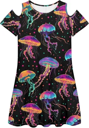 PinUp Angel Summer Casual Cute Floral Flowy Crew Neck Sundresses Graphic Beach Shift Dress for Women