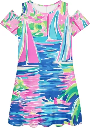 PinUp Angel Summer Casual Cute Floral Flowy Crew Neck Sundresses Graphic Beach Shift Dress for Women
