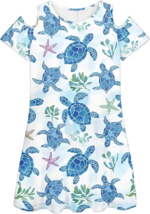 PinUp Angel Summer Casual Cute Floral Flowy Crew Neck Sundresses Graphic Beach Shift Dress for Women
