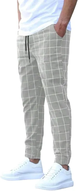 Plaid Tapered Pants for Men Slim Fitting Stretchy Lightweight Breathable Casual Trousers Workout Combat Outdoor Street Pants