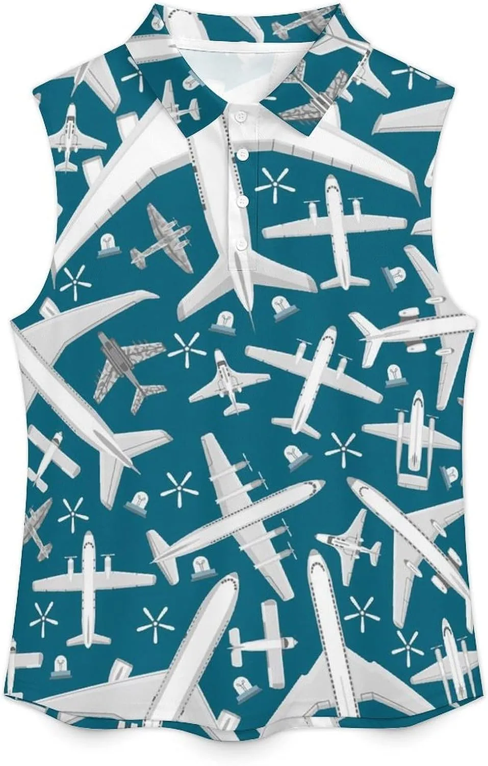 Plane Pattern Aircraft Airplane Jet Women's Sleeveless Golf Polo Shirts Athletic Tank Tops
