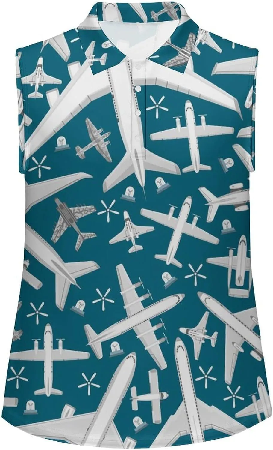 Plane Pattern Aircraft Airplane Jet Women's Sleeveless Golf Polo Shirts Athletic Tank Tops