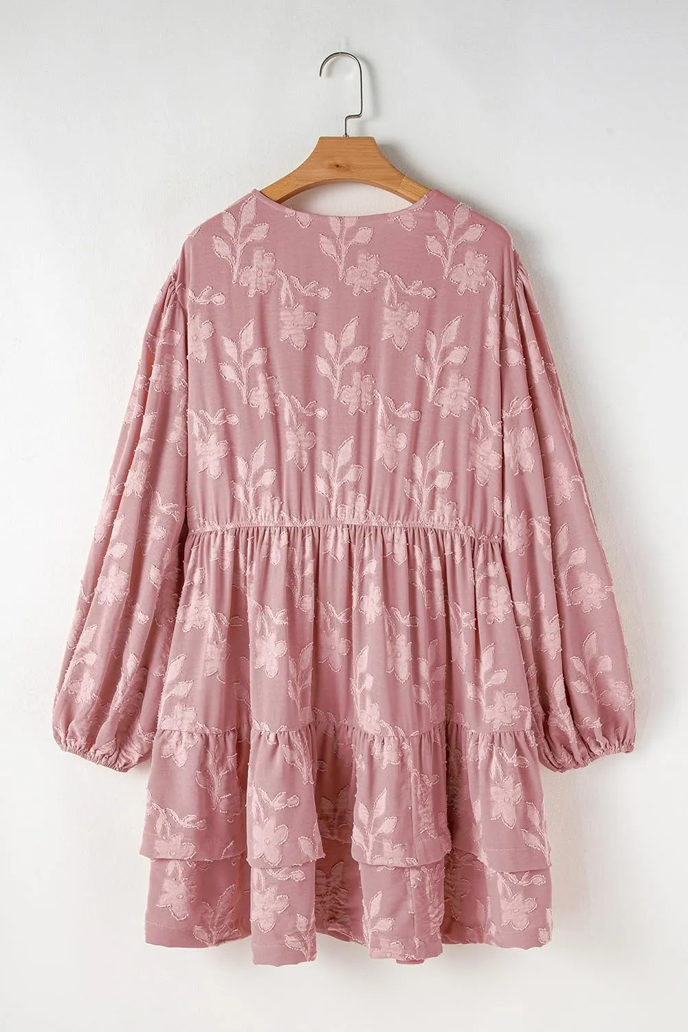 Plus Size Peach Blossom Floral Surplice V Neck Tiered Ruffled Dress for Women