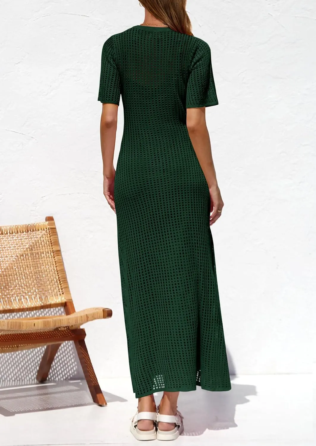 PRETTYGARDEN Womens Eyelet Cover Up Dress 2025 Summer Vacation Resort Maxi Dresses Beach Short Sleeve Hollow Out Sundress