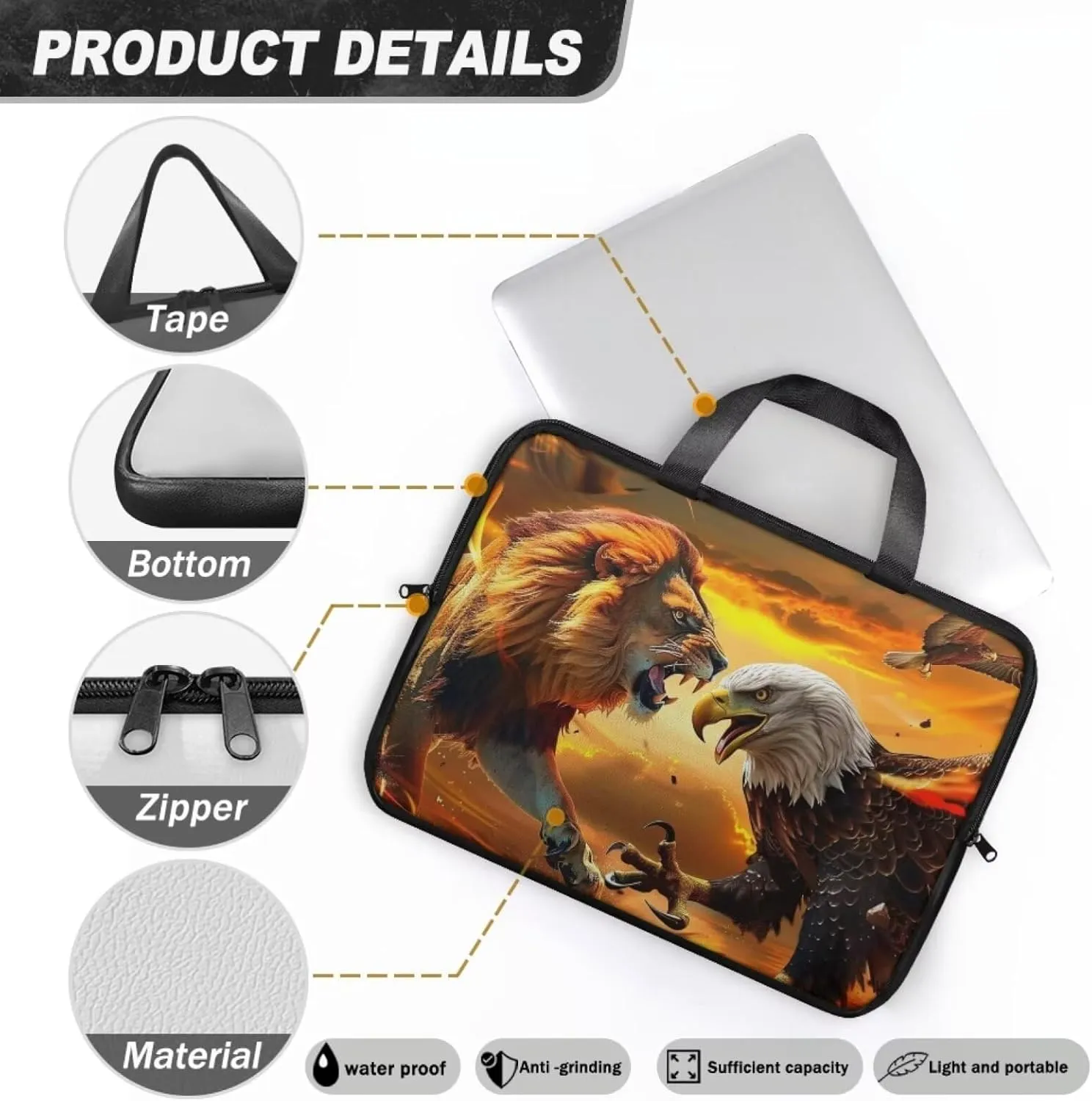 PU Leather Print Laptop Bag Computer Carrying Case Fits Laptop and Tablet, Sleek Design