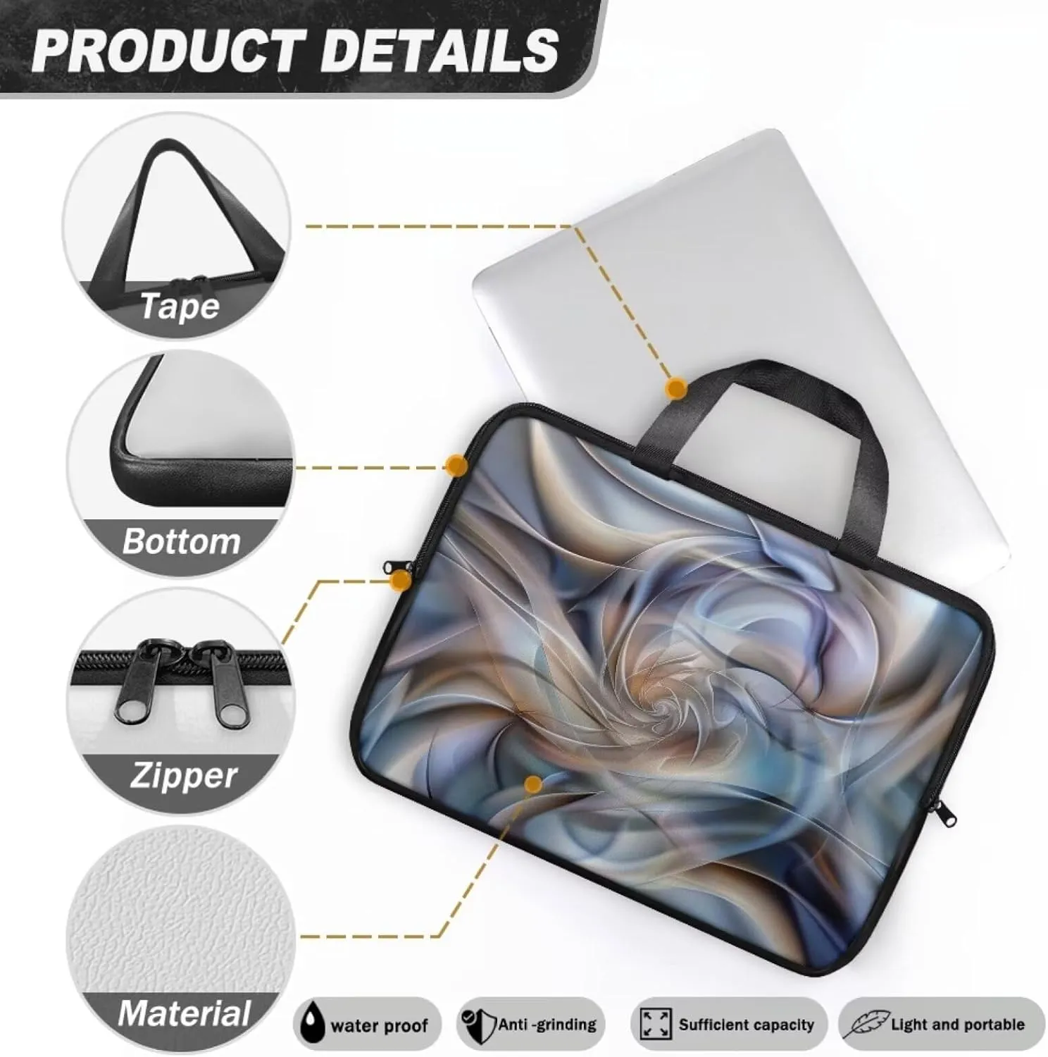 PU Leather Print Laptop Bag Computer Carrying Case Fits Laptop and Tablet, Sleek Design
