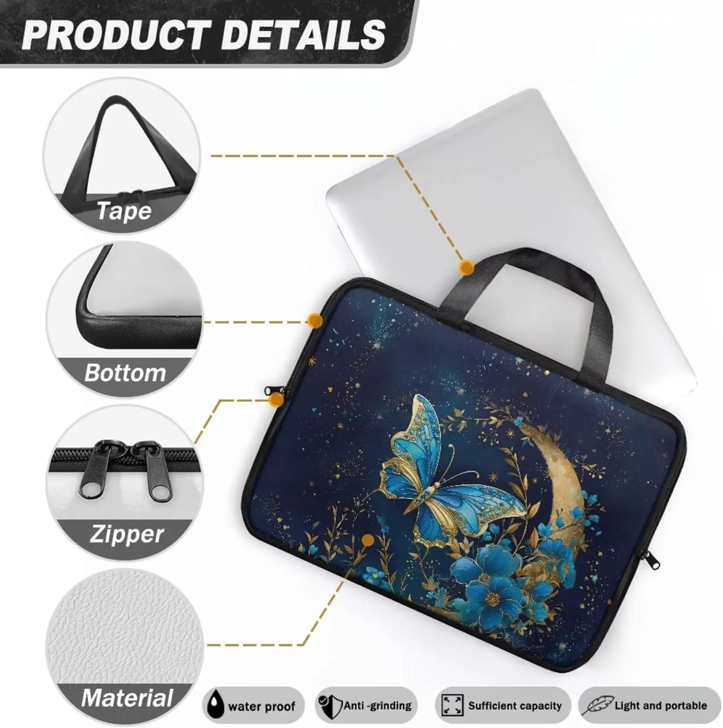 PU Leather Print Laptop Bag Computer Carrying Case Fits Laptop and Tablet, Sleek Design