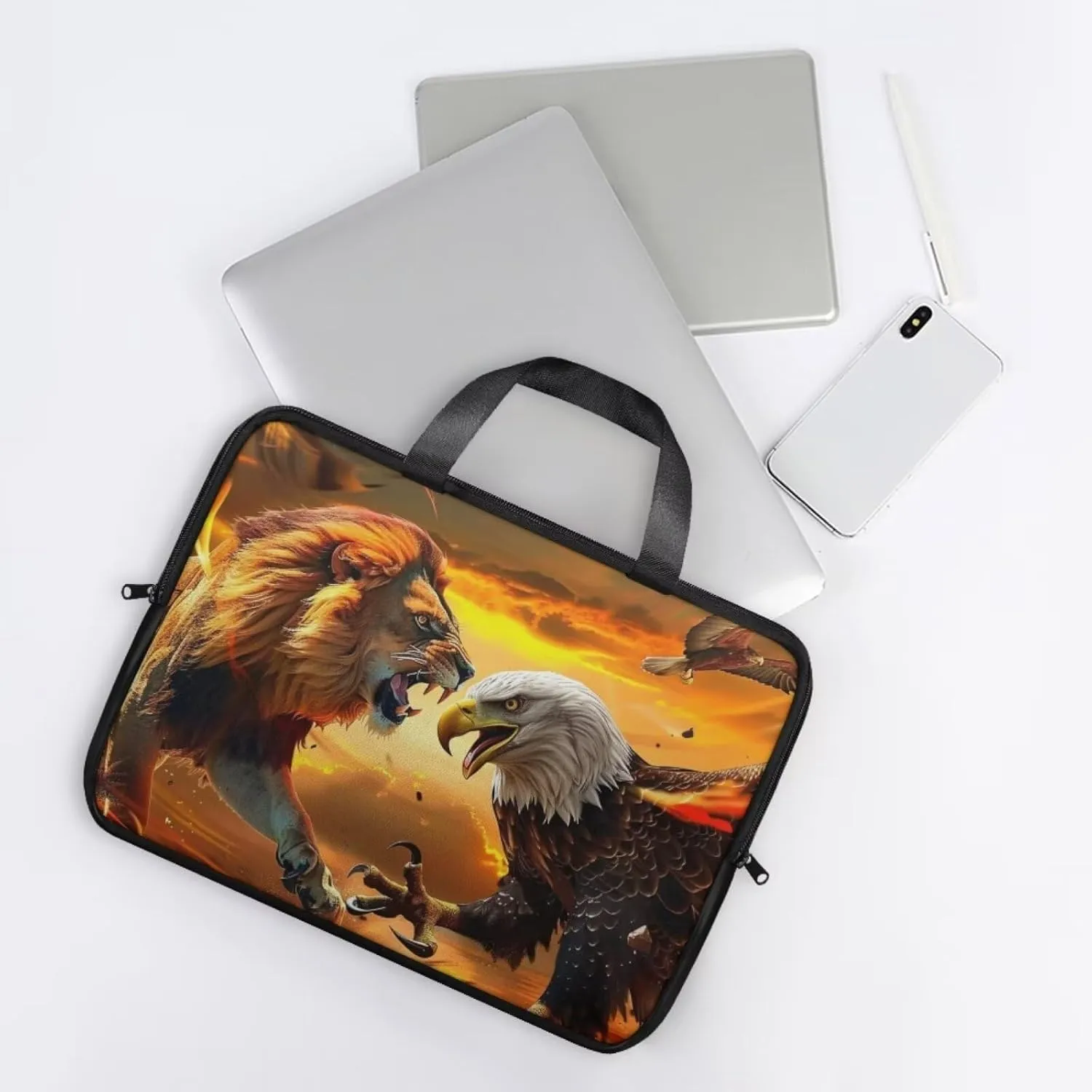 PU Leather Print Laptop Bag Computer Carrying Case Fits Laptop and Tablet, Sleek Design