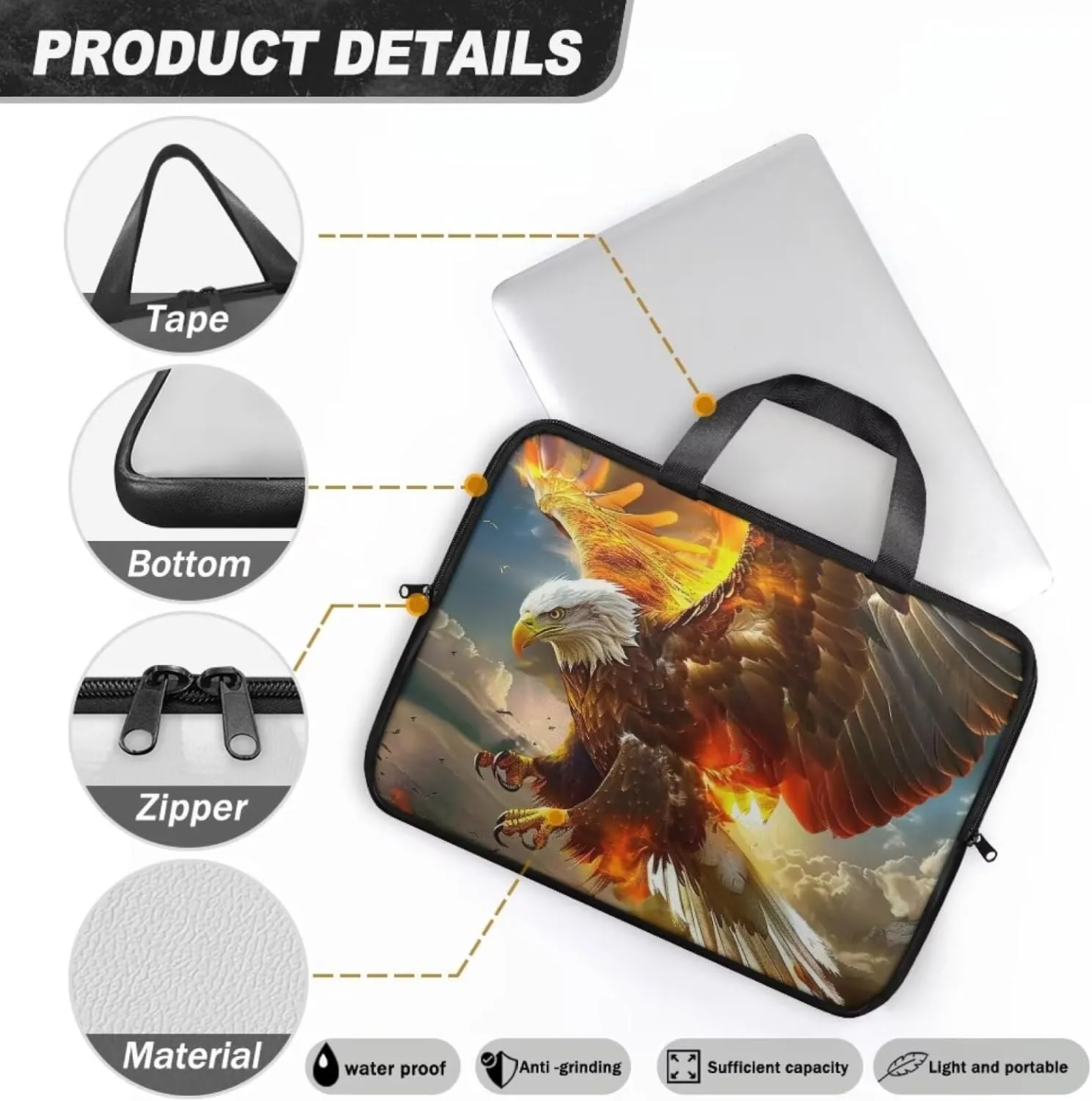 PU Leather Print Laptop Bag Computer Carrying Case Fits Laptop and Tablet, Sleek Design