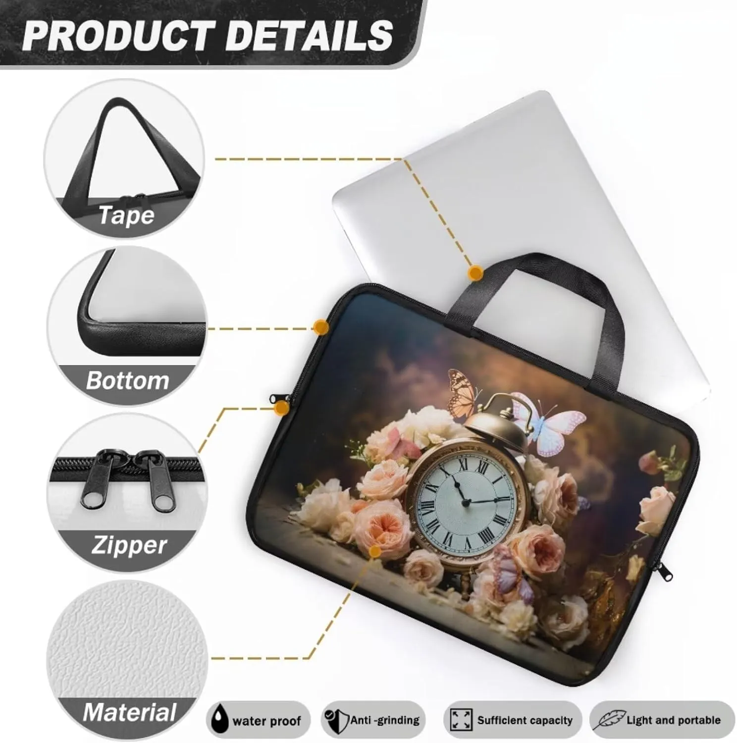 PU Leather Print Laptop Bag Computer Carrying Case Fits Laptop and Tablet, Sleek Design