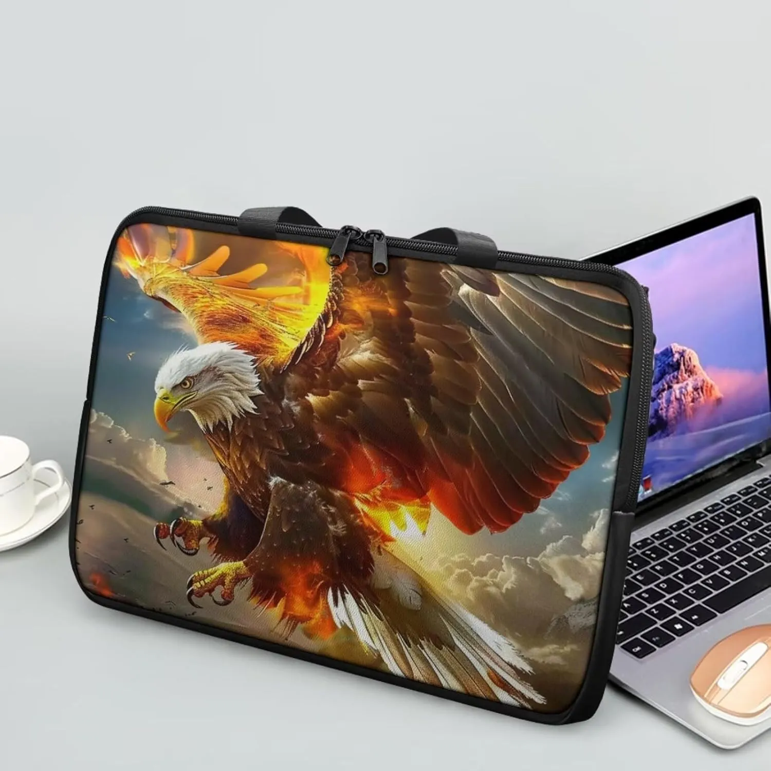 PU Leather Print Laptop Bag Computer Carrying Case Fits Laptop and Tablet, Sleek Design