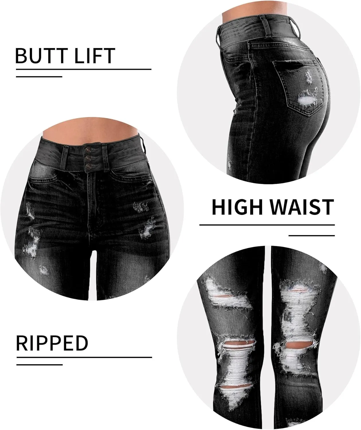 Qazel Vorrlon Women's High Waisted Jeans for Women Ripped Skinny Stretch Distressed Jeans High Rise Butt Lifting Demin Pants