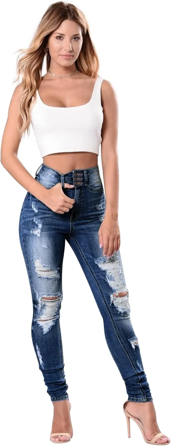 Qazel Vorrlon Women's High Waisted Jeans for Women Ripped Skinny Stretch Distressed Jeans High Rise Butt Lifting Demin Pants