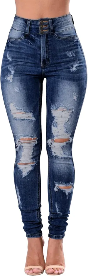 Qazel Vorrlon Women's High Waisted Jeans for Women Ripped Skinny Stretch Distressed Jeans High Rise Butt Lifting Demin Pants
