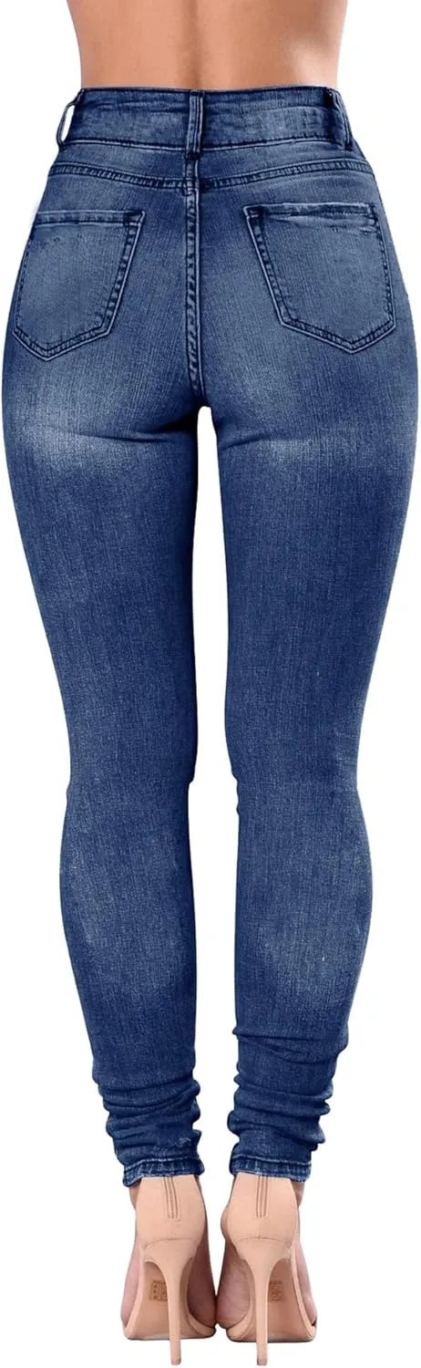 Qazel Vorrlon Women's High Waisted Jeans for Women Ripped Skinny Stretch Distressed Jeans High Rise Butt Lifting Demin Pants