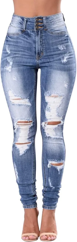 Qazel Vorrlon Women's High Waisted Jeans for Women Ripped Skinny Stretch Distressed Jeans High Rise Butt Lifting Demin Pants