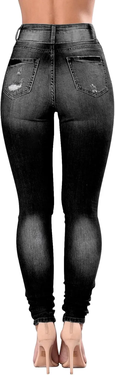 Qazel Vorrlon Women's High Waisted Jeans for Women Ripped Skinny Stretch Distressed Jeans High Rise Butt Lifting Demin Pants