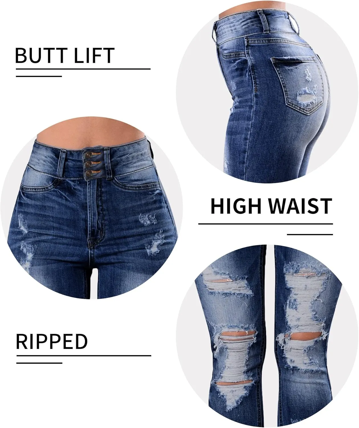 Qazel Vorrlon Women's High Waisted Jeans for Women Ripped Skinny Stretch Distressed Jeans High Rise Butt Lifting Demin Pants