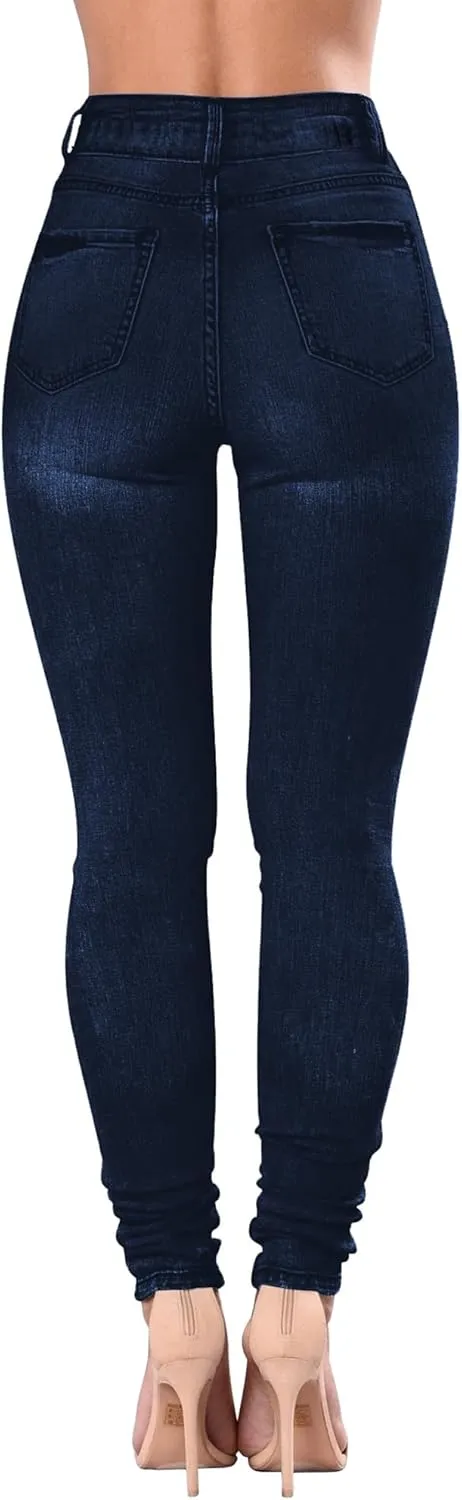 Qazel Vorrlon Women's High Waisted Jeans for Women Ripped Skinny Stretch Distressed Jeans High Rise Butt Lifting Demin Pants