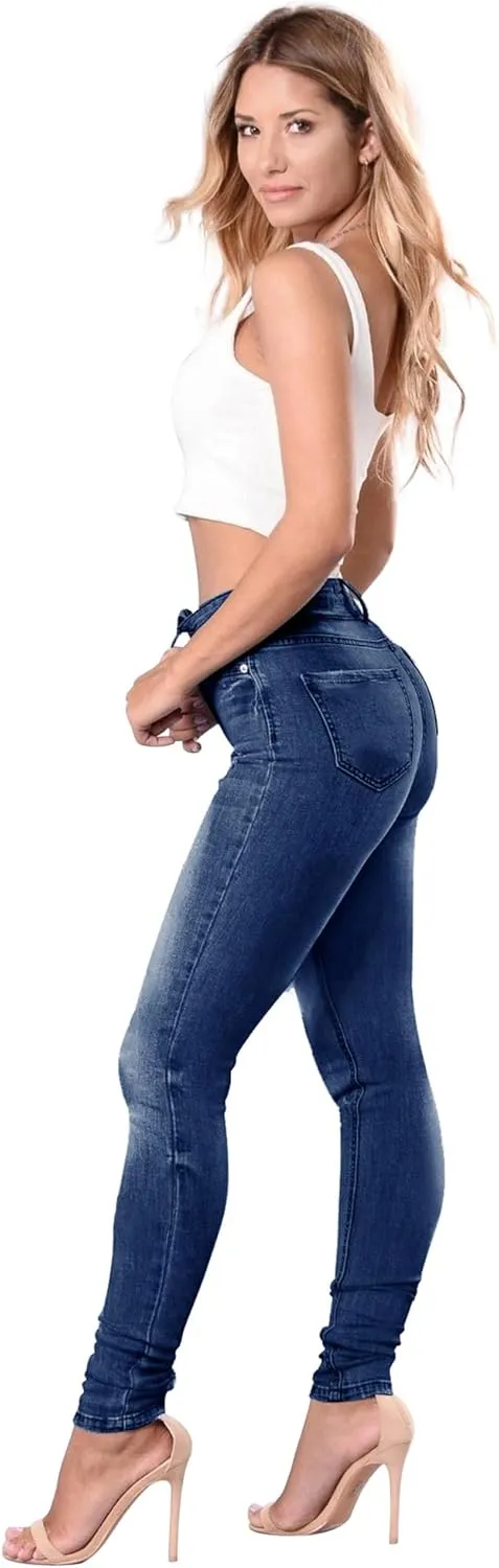 Qazel Vorrlon Women's High Waisted Jeans for Women Ripped Skinny Stretch Distressed Jeans High Rise Butt Lifting Demin Pants