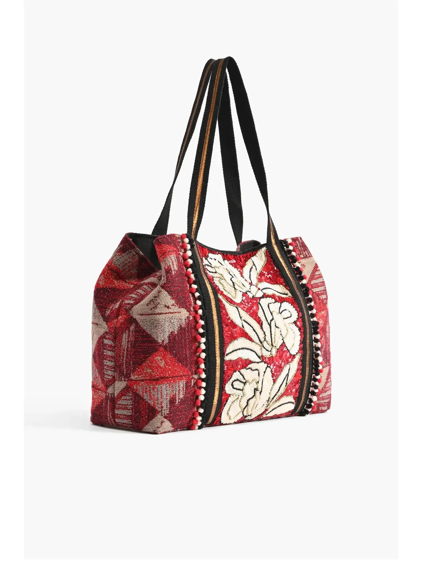 Red Dahlia Embellished Tote