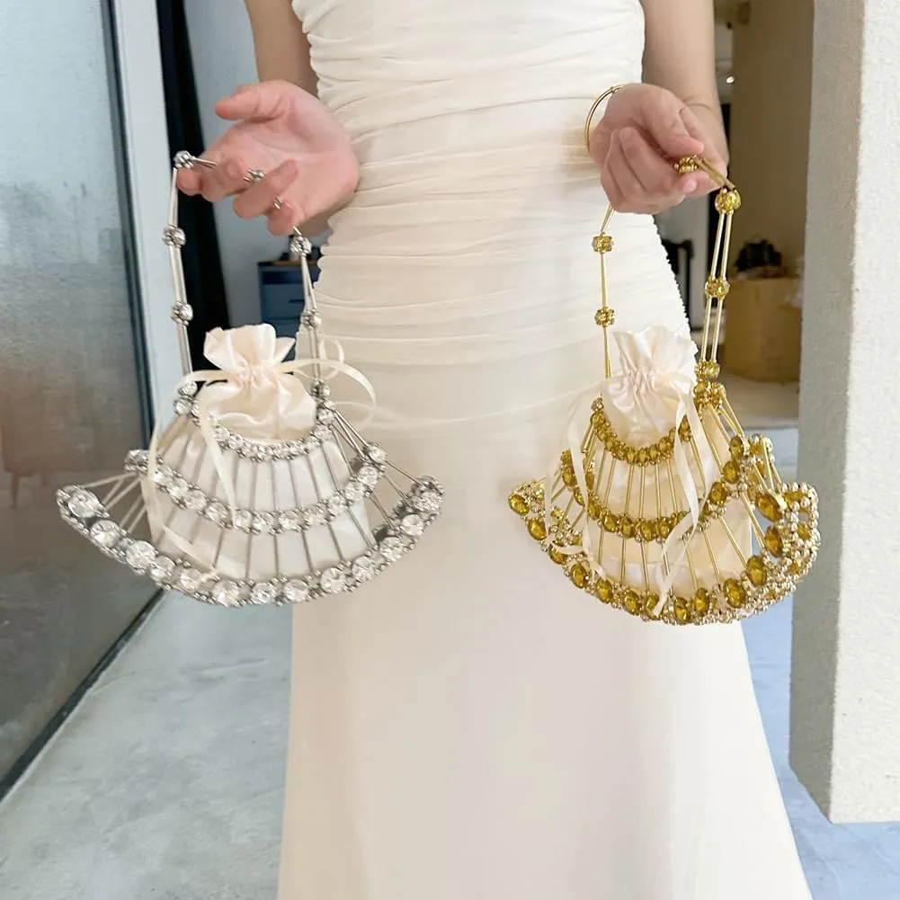 Rhinestone Beaded Clutch Purses for Women Hollowed-out Woven Bag Sparkly Evening Bags for Wedding Party Prom