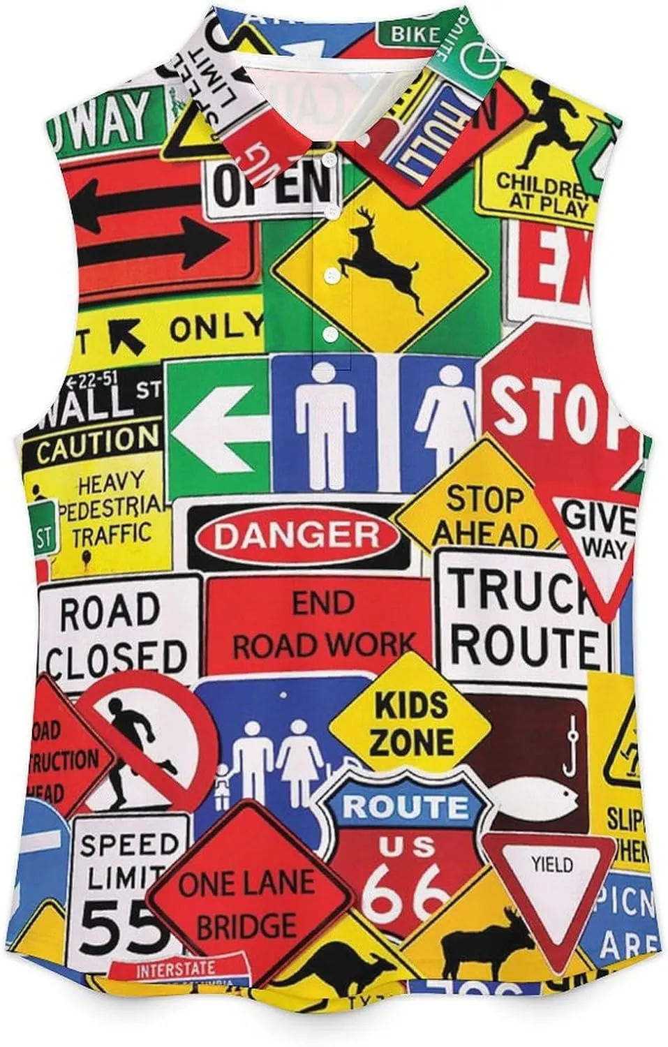 Road Traffic Sign Women's Sleeveless Golf Polo Shirts Athletic Tank Tops