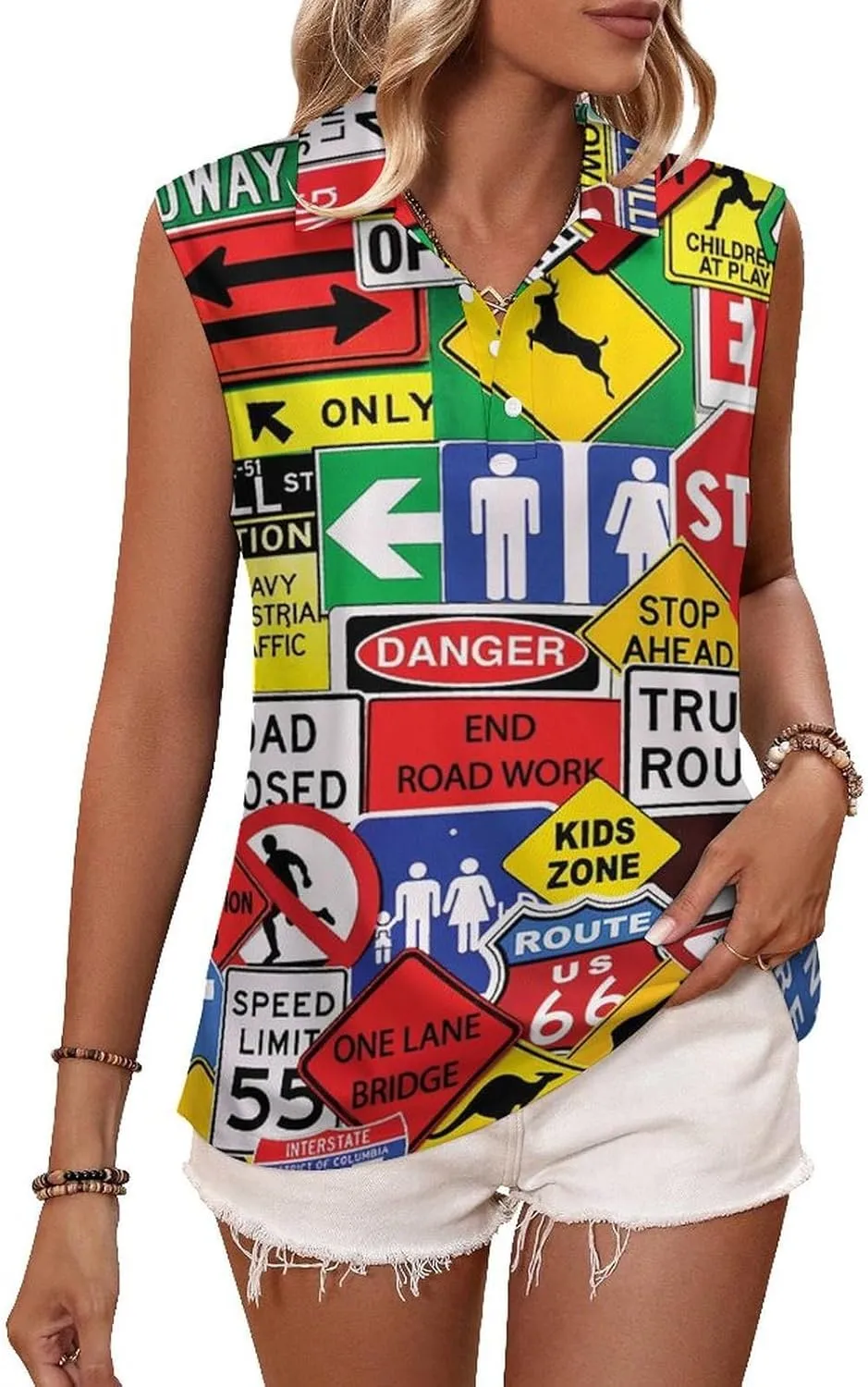 Road Traffic Sign Women's Sleeveless Golf Polo Shirts Athletic Tank Tops