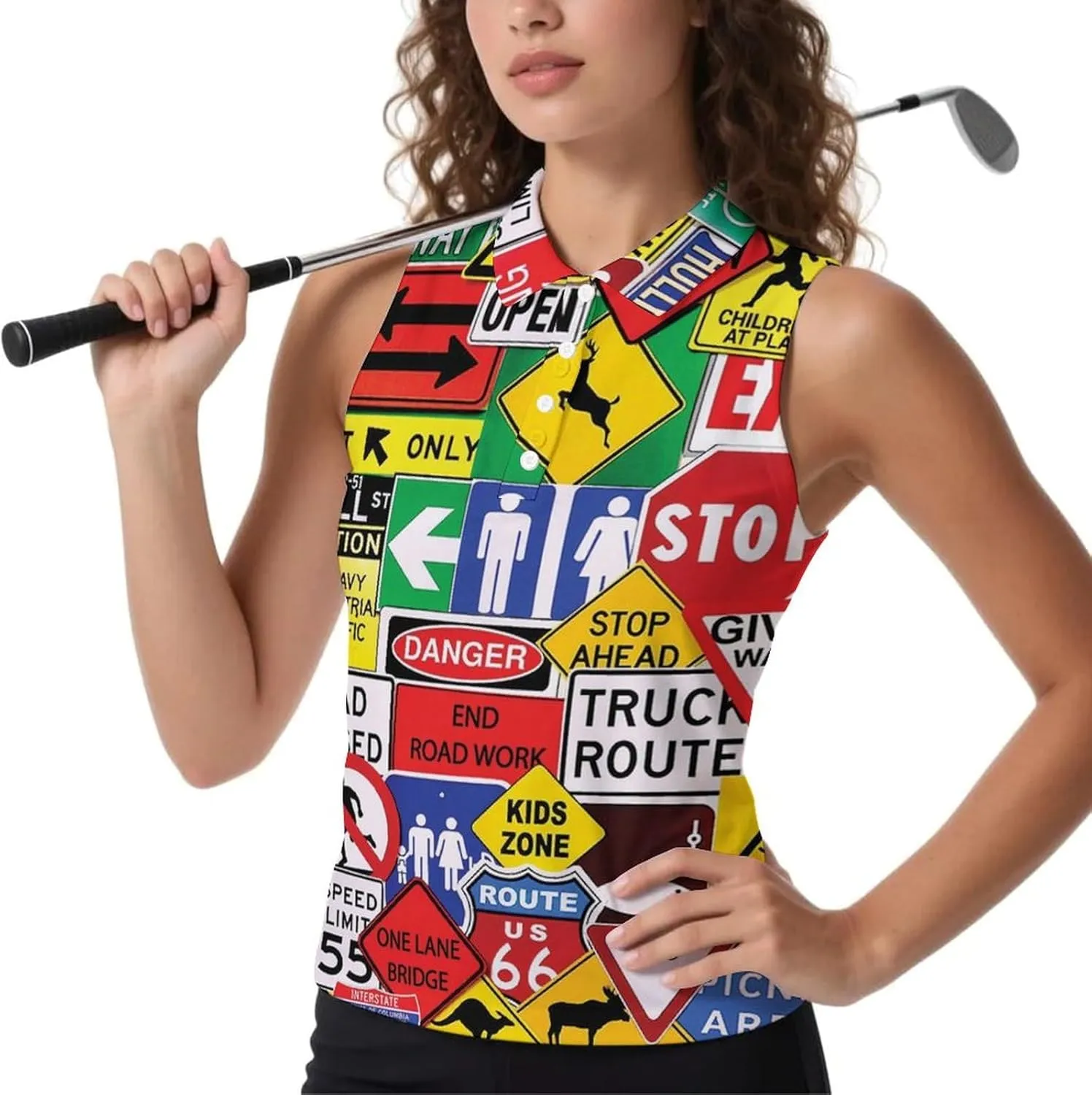 Road Traffic Sign Women's Sleeveless Golf Polo Shirts Athletic Tank Tops