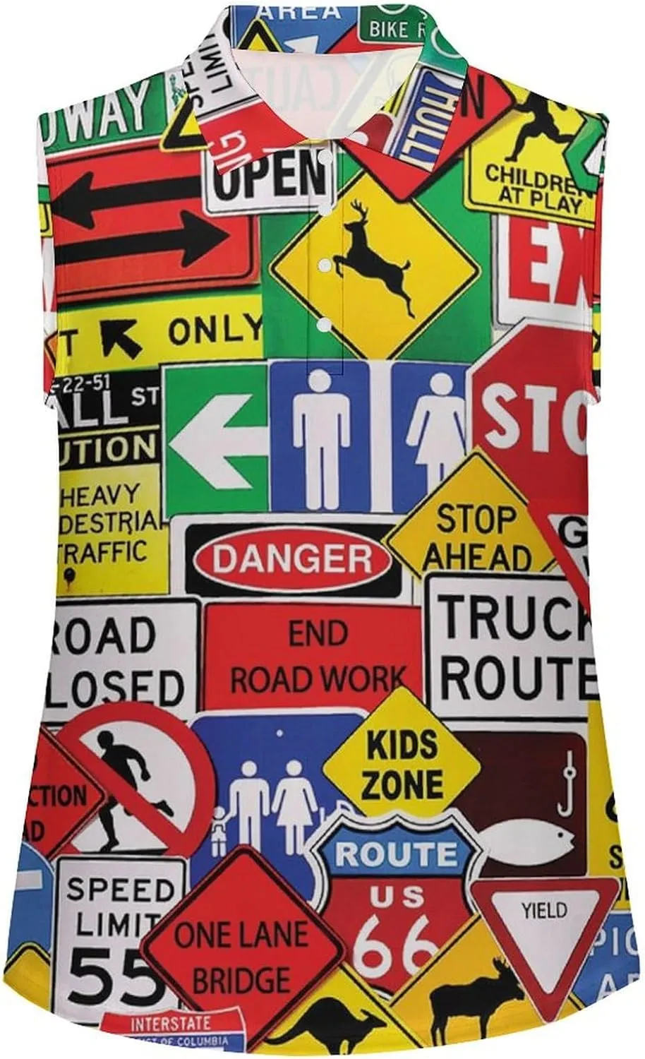 Road Traffic Sign Women's Sleeveless Golf Polo Shirts Athletic Tank Tops