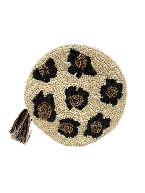 Round Cream Leopard Coin Purse