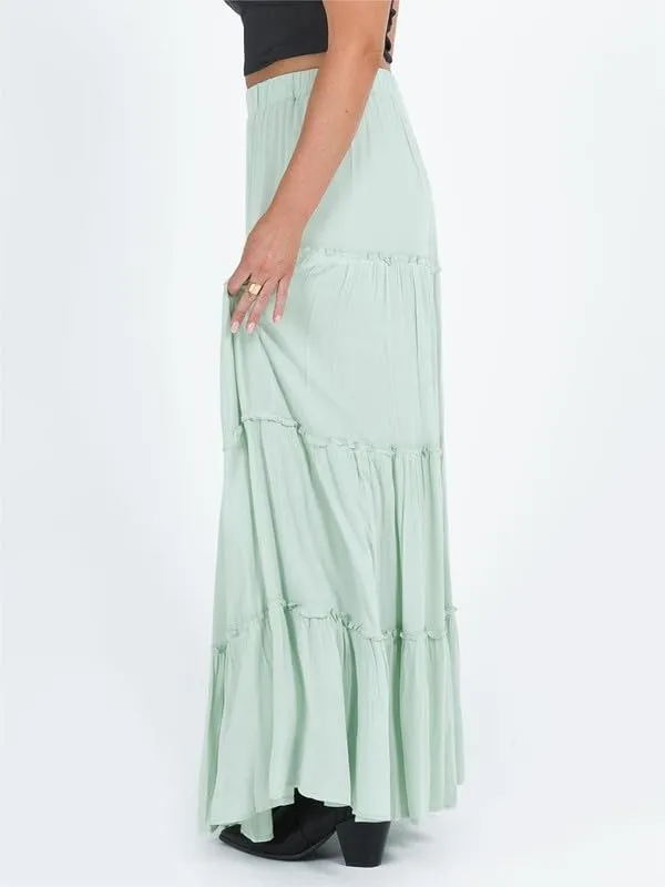 Sastianaen Women Y2k Ruffle Maxi Skirt Vintage Flowy A Line Tiered Long Skirt Boho High Waist Skirt Going Out Beachwear