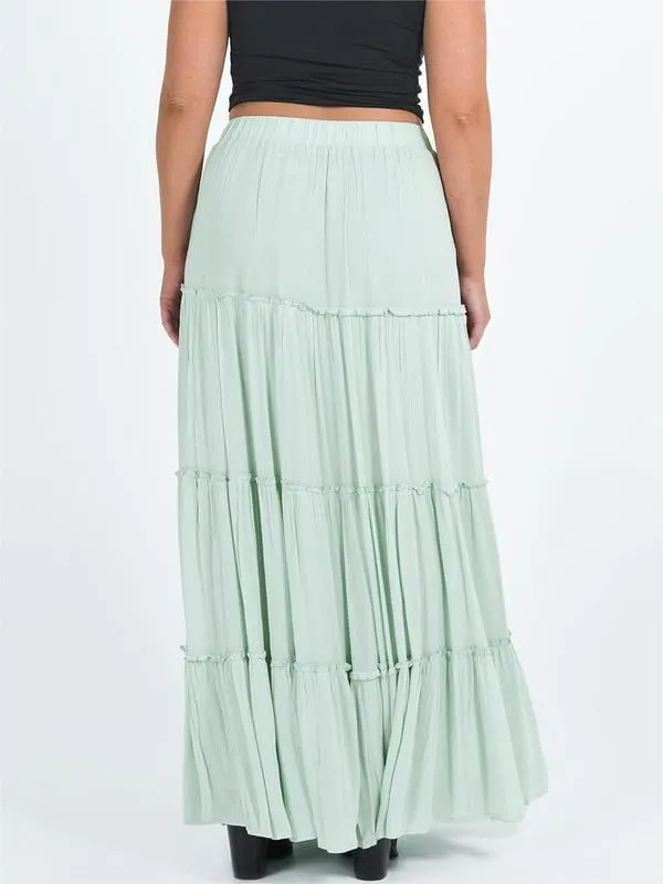 Sastianaen Women Y2k Ruffle Maxi Skirt Vintage Flowy A Line Tiered Long Skirt Boho High Waist Skirt Going Out Beachwear