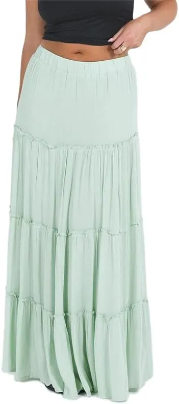 Sastianaen Women Y2k Ruffle Maxi Skirt Vintage Flowy A Line Tiered Long Skirt Boho High Waist Skirt Going Out Beachwear