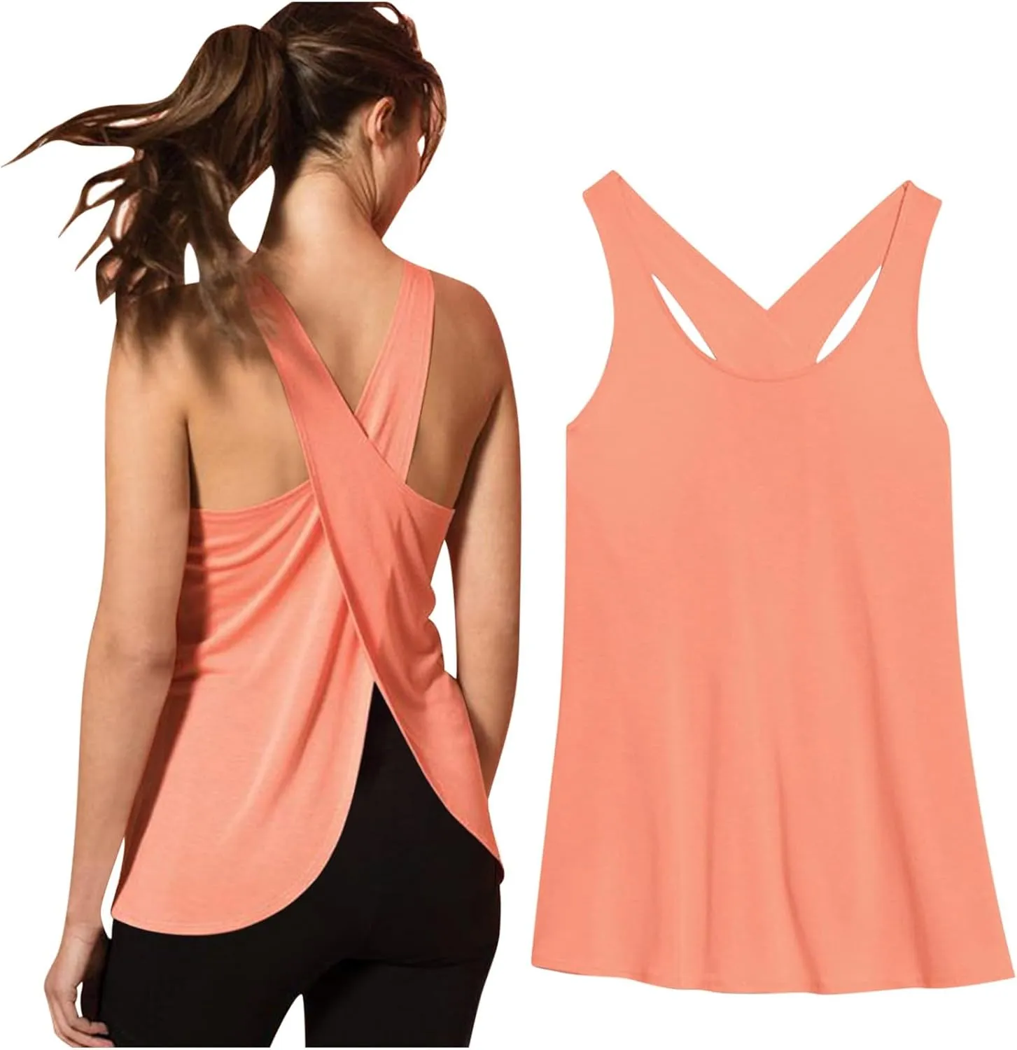 Sexy Open Back Workout Tank Tops Loose Fit Sleeveless Criss-Cross Back Slit Activewear Athletic Shirts