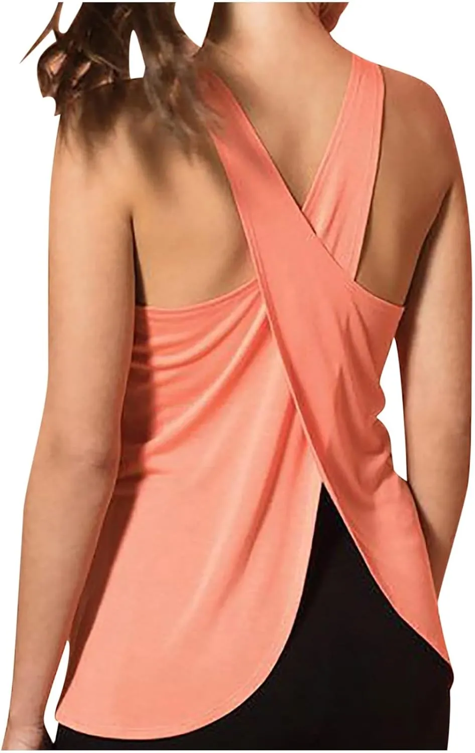 Sexy Open Back Workout Tank Tops Loose Fit Sleeveless Criss-Cross Back Slit Activewear Athletic Shirts
