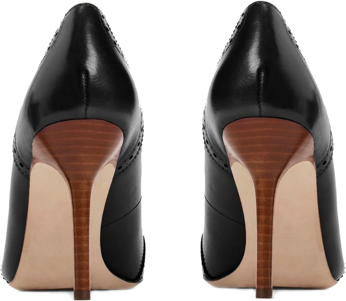 SHODENSE Women Pointed Toe Stiletto Heel Pumps Oxford Slip On High Heels Two Tone Perforated 4 inch Stiletto High Heels Pointy Closed Toe Dress Heels Wingtips Vintage Retro Sexy 4-11 M US