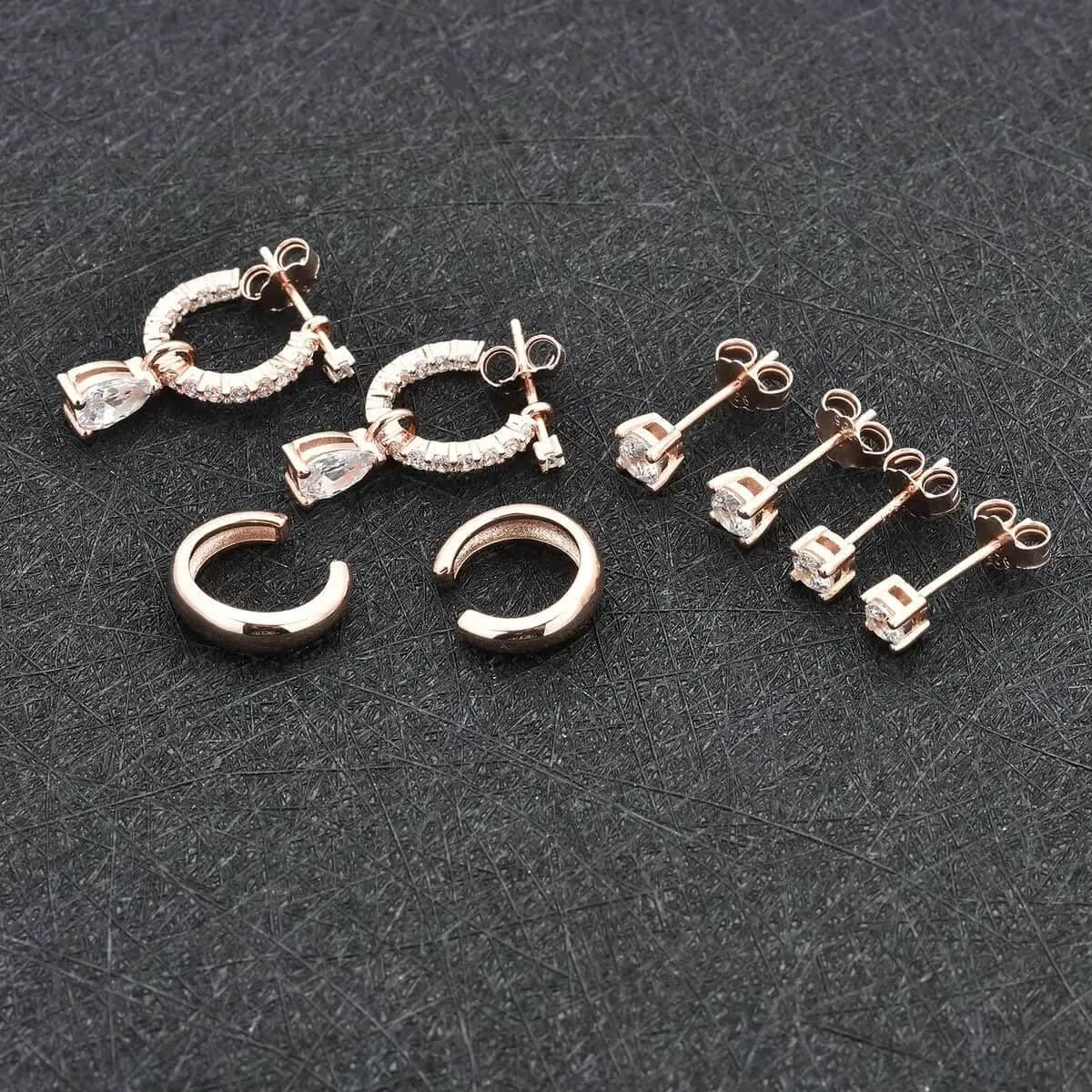 Shop LC 925 Sterling Silver Jewelry Set Cubic Zirconia Huggie Earrings Ear Earring Pairs 1 Hoop Tear Drop Interchangeable Charms 1 Plain Ear Cuffs 2 Stud Earrings for Women Jewelry Birthday Gifts for
