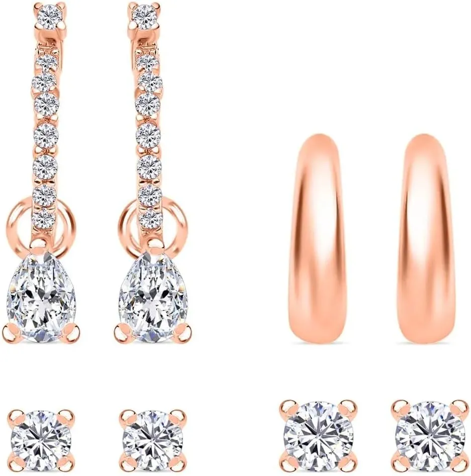 Shop LC 925 Sterling Silver Jewelry Set Cubic Zirconia Huggie Earrings Ear Earring Pairs 1 Hoop Tear Drop Interchangeable Charms 1 Plain Ear Cuffs 2 Stud Earrings for Women Jewelry Birthday Gifts for