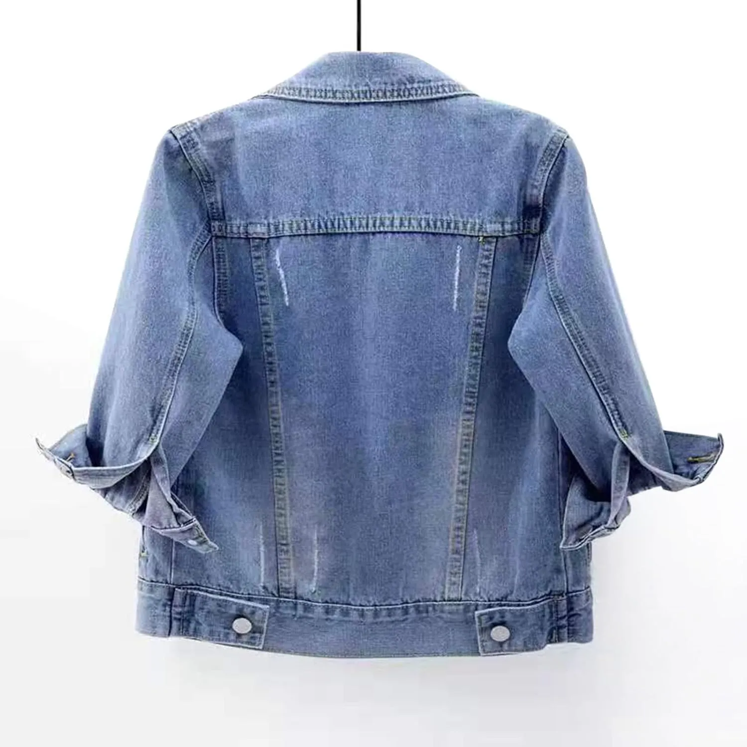 Short Sleeve Denim Jacket for Women Crop Jean Summer Stretch Slim Fit Jean Classic Casual Jackets