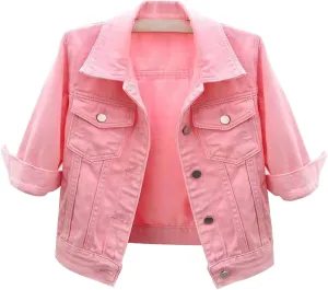 Short Sleeve Denim Jacket for Women Crop Jean Summer Stretch Slim Fit Jean Classic Casual Jackets