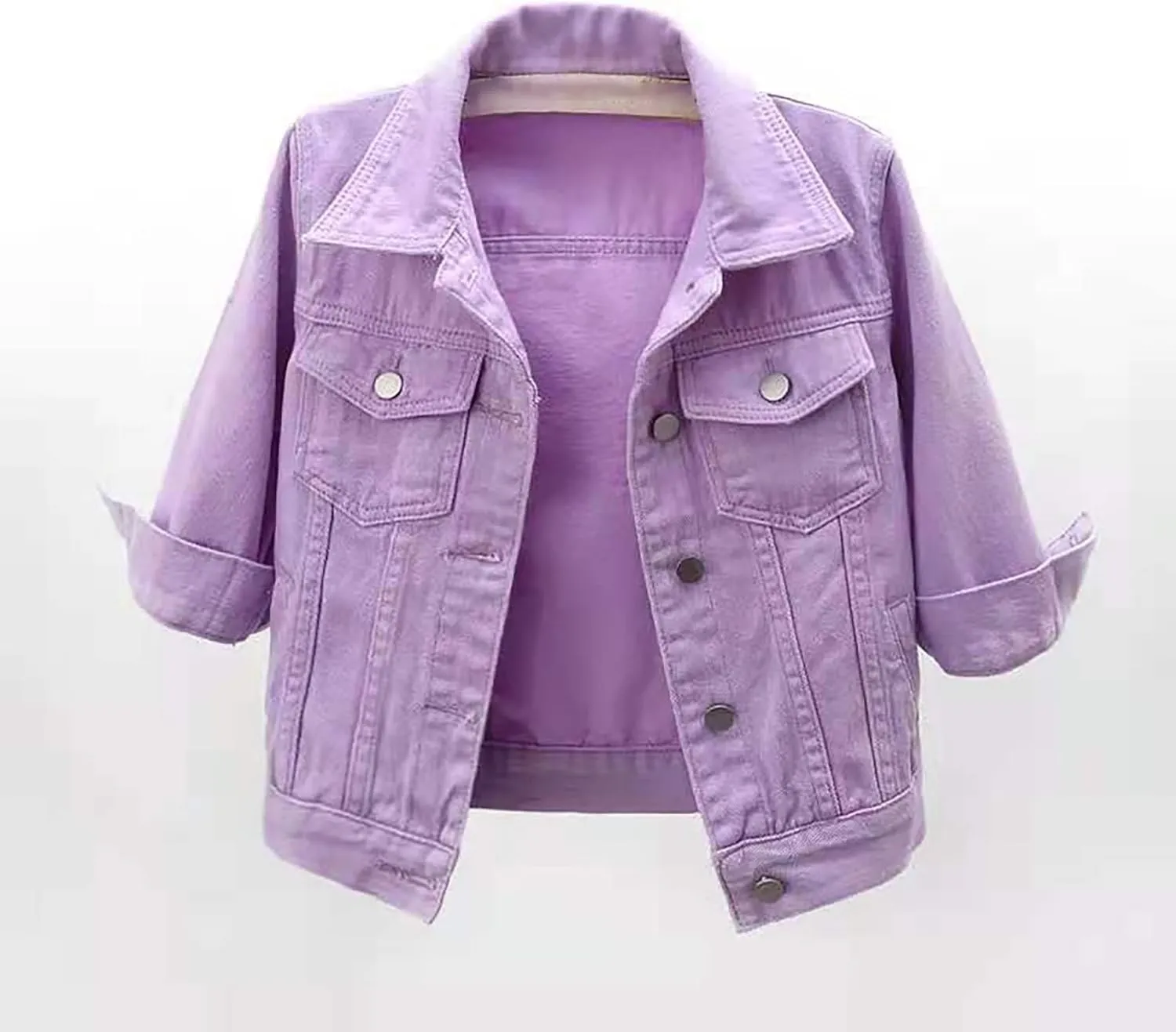 Short Sleeve Denim Jacket for Women Crop Jean Summer Stretch Slim Fit Jean Classic Casual Jackets