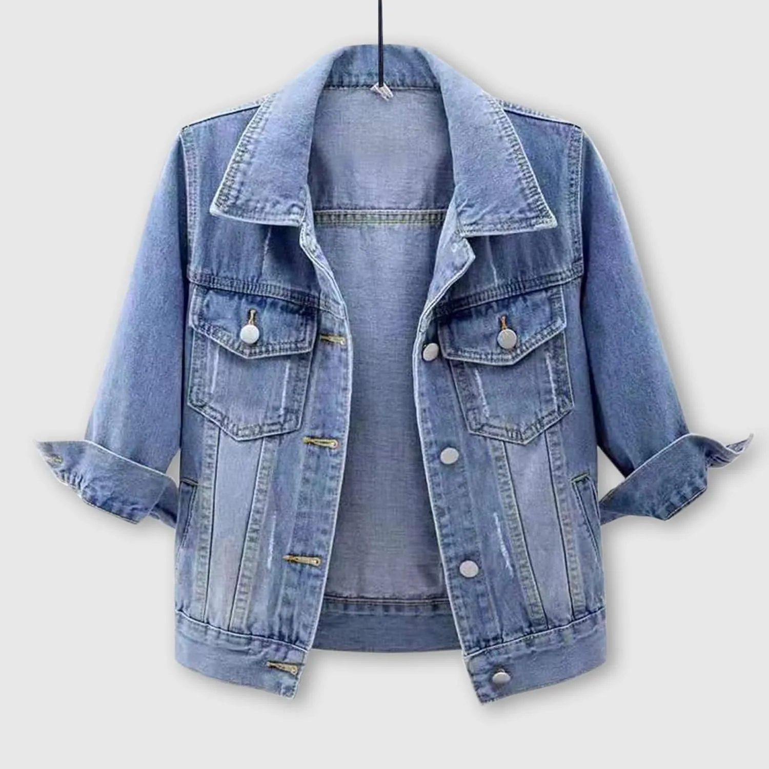 Short Sleeve Denim Jacket for Women Crop Jean Summer Stretch Slim Fit Jean Classic Casual Jackets