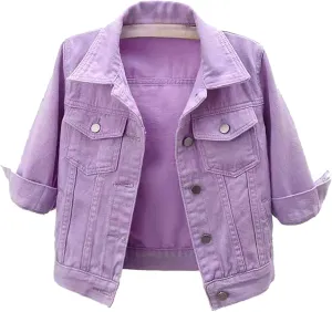Short Sleeve Denim Jacket for Women Crop Jean Summer Stretch Slim Fit Jean Classic Casual Jackets