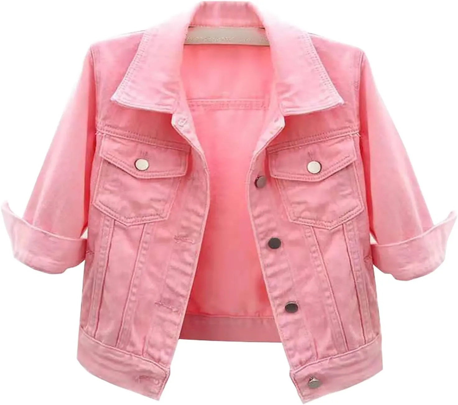 Short Sleeve Denim Jacket for Women Crop Jean Summer Stretch Slim Fit Jean Classic Casual Jackets