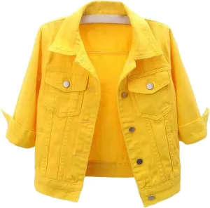 Short Sleeve Denim Jacket for Women Crop Jean Summer Stretch Slim Fit Jean Classic Casual Jackets